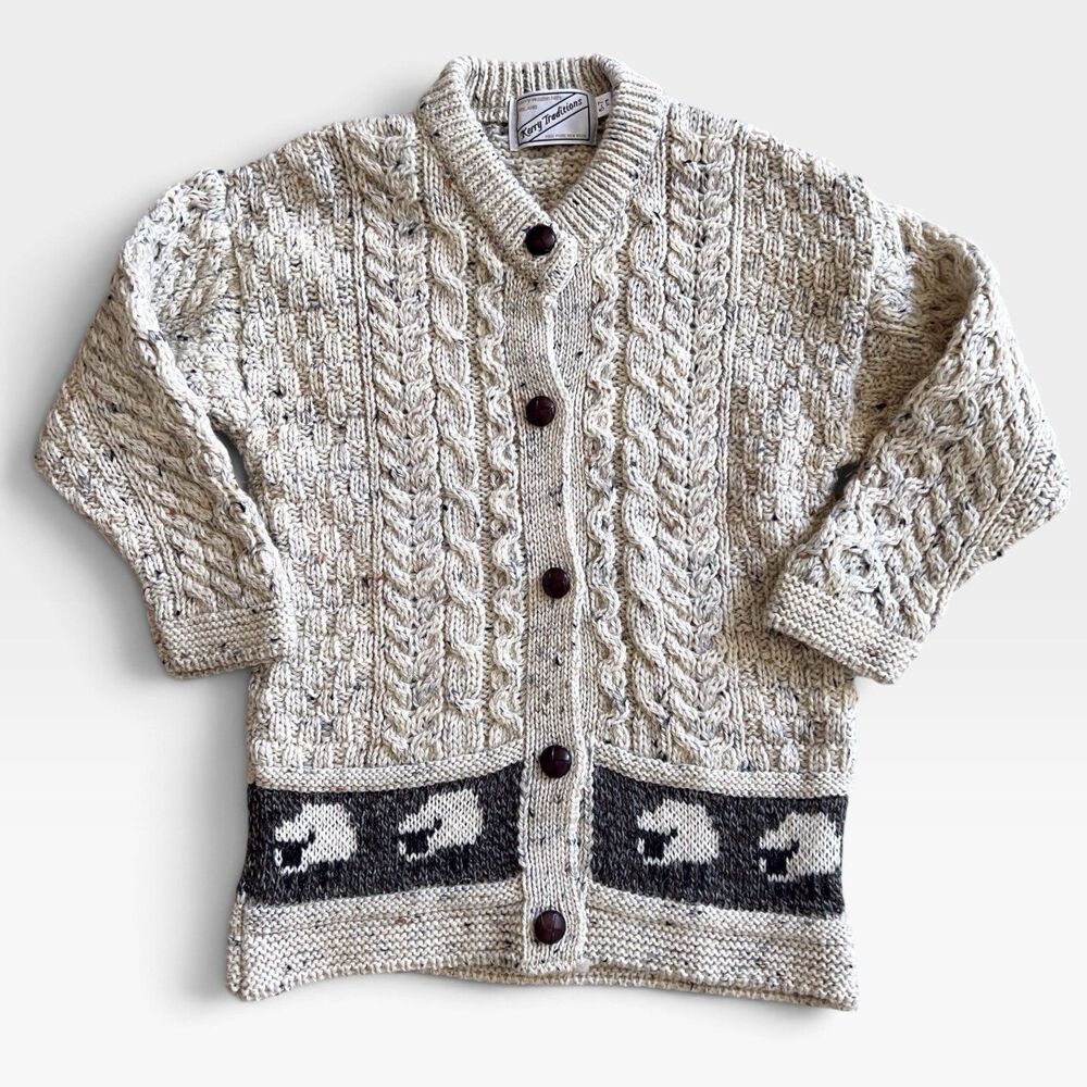 Kerry Traditions 100% Wool Sheep Cardigan Kids 5-7 Yrs Irish Fisherman Sweater